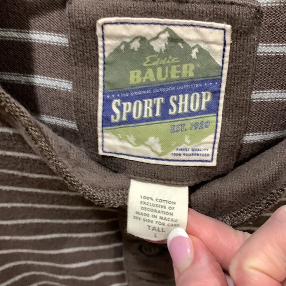 Eddie Bauer sport shop soft 100% cotton size tall large brown with white stripes - Picture 2 of 16